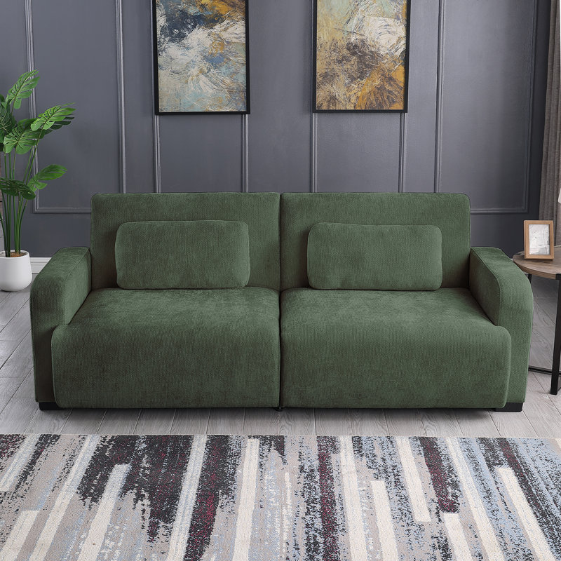 84.5" Convertible Sofa Bed, Upholstered Sleeper Sofa with Pillows for Living Room and Guest Room, Olive