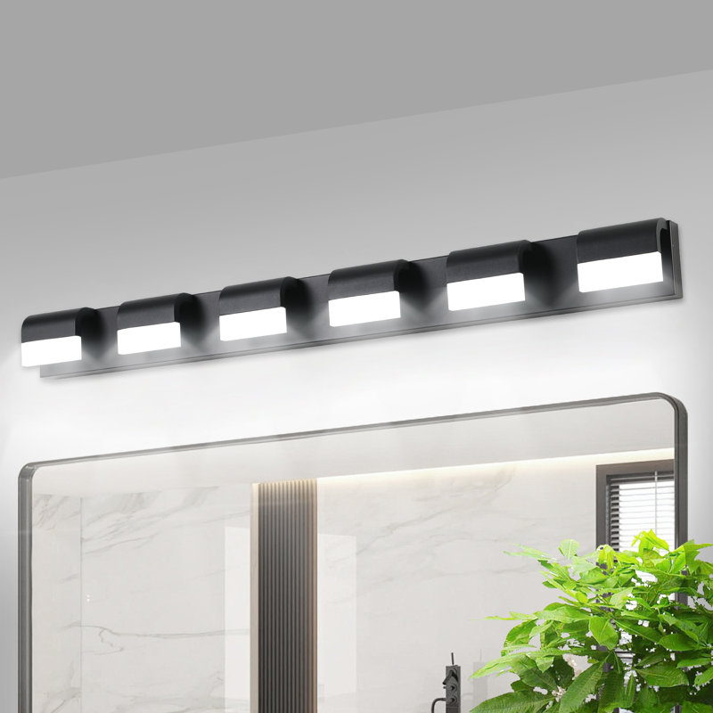 Barre d'éclairage de salle de bain à DEL 6 lumières à intensité variable, noir moderne, Noir mat, 6
