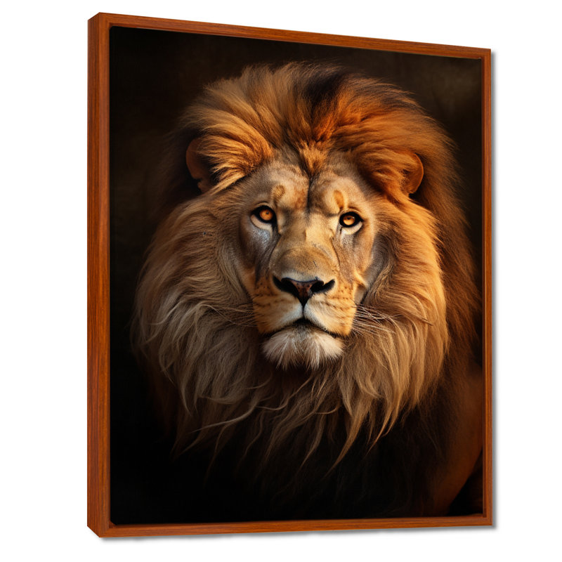 Lion Regal Majesty Lion - Lion, art mural, H 44 po x l 34 po x P 1,5 po, Cadre flottant brun