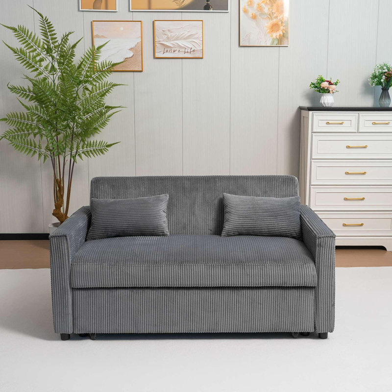 Futon Sofa Bed,3-in-1 Multi-Functional Corduroy Sleeper Couch Pull-Out Bed,Adjustable Backrest and Pillows,Convertible Sofa Bed for Living Room,Bedroom (Grey)
