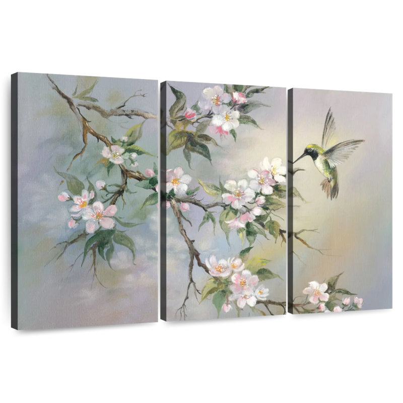 Colibri au printemps, H 36 po x l 57 po