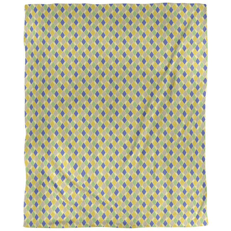 Tissu diamants, Jaune / Bleu, L 54 po x l 36 po, Coton peigné pima