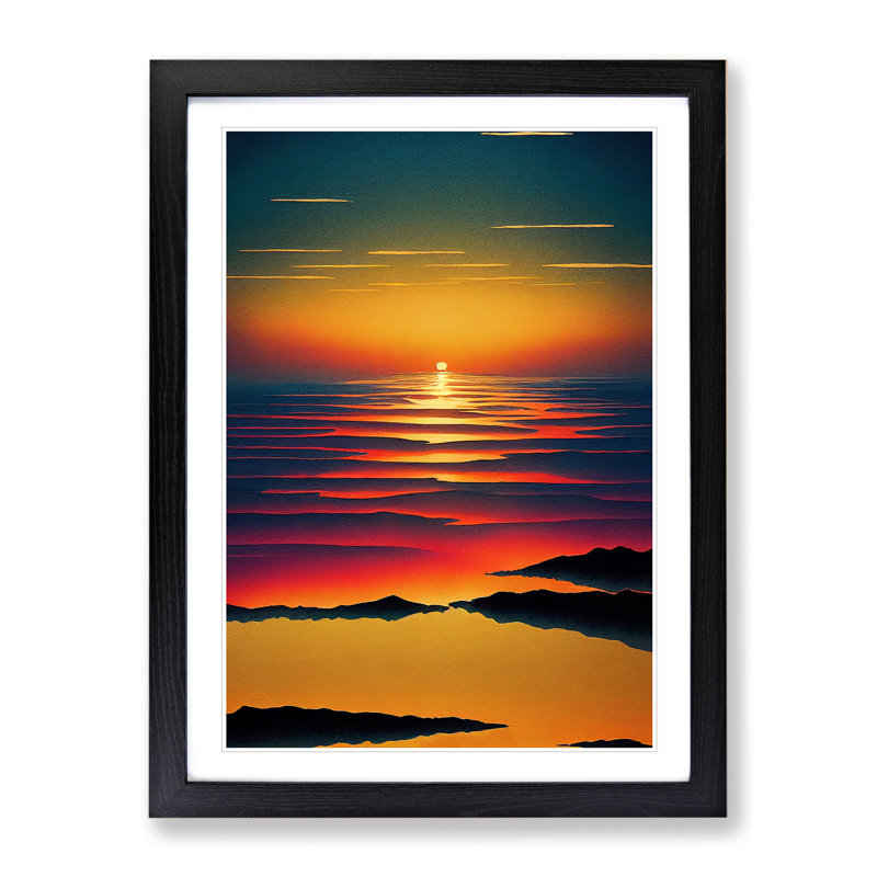 Sunset Watercolour Art No.5 - Framed Print, 64cm H x 46cm W x 2cm D, Black Framed