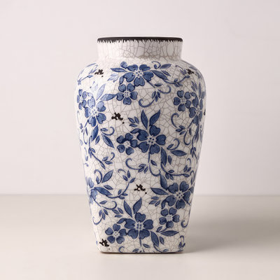 Blue & White Porcelain Trumpet Vase - Trailing Leaf Design Blue & White Porcelain Trumpet Vase - Trailing Leaf Design