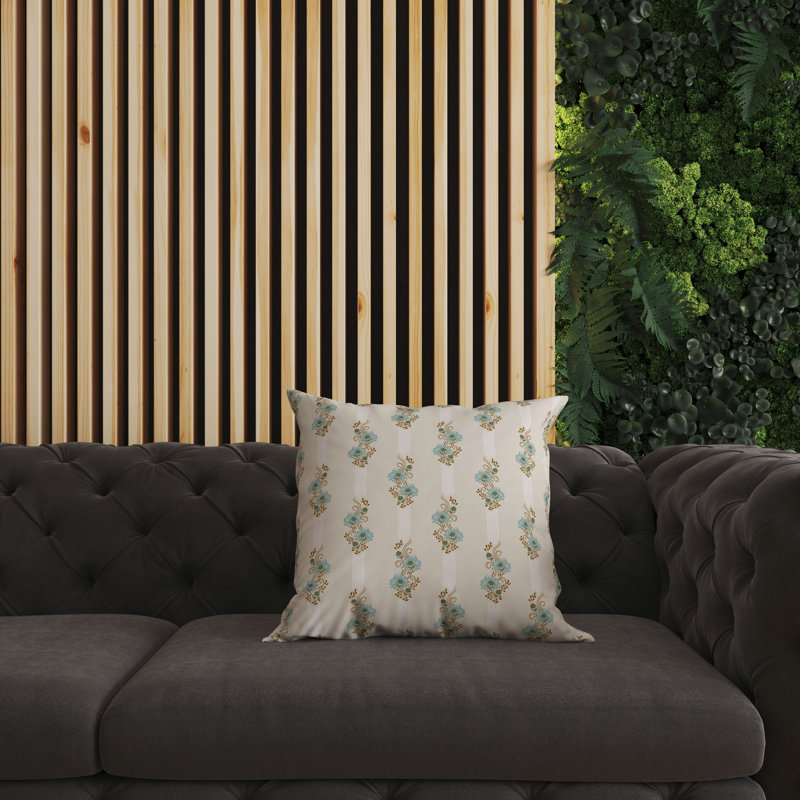 Oreiller réversible floral intérieur / extérieur Floral Luminosité, Beige / floral turquoise, H 16 po x l 16 po