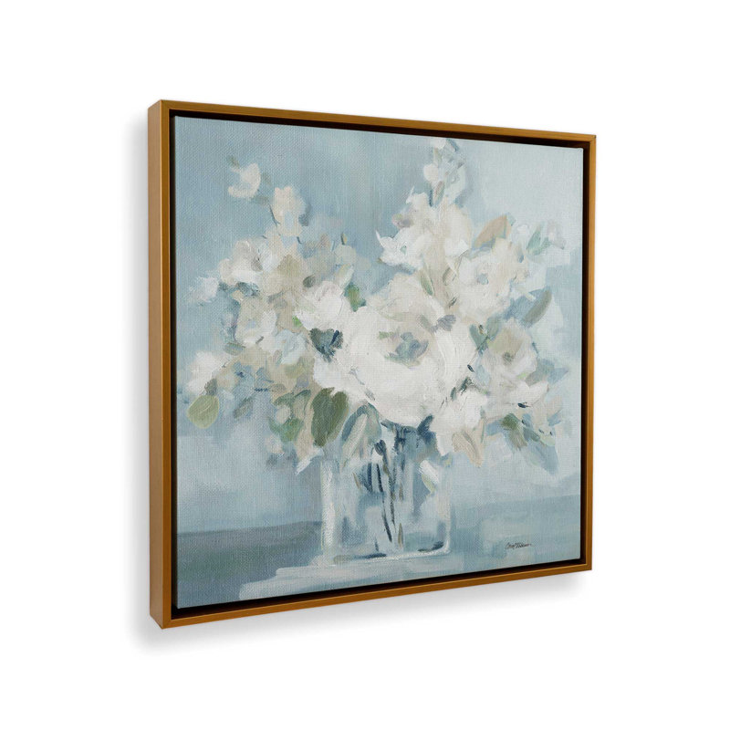 Motif de fleurs tranquilles,, Cadre flottant or poli, H 24,75 po x l 24,75 po x P 1,75 po