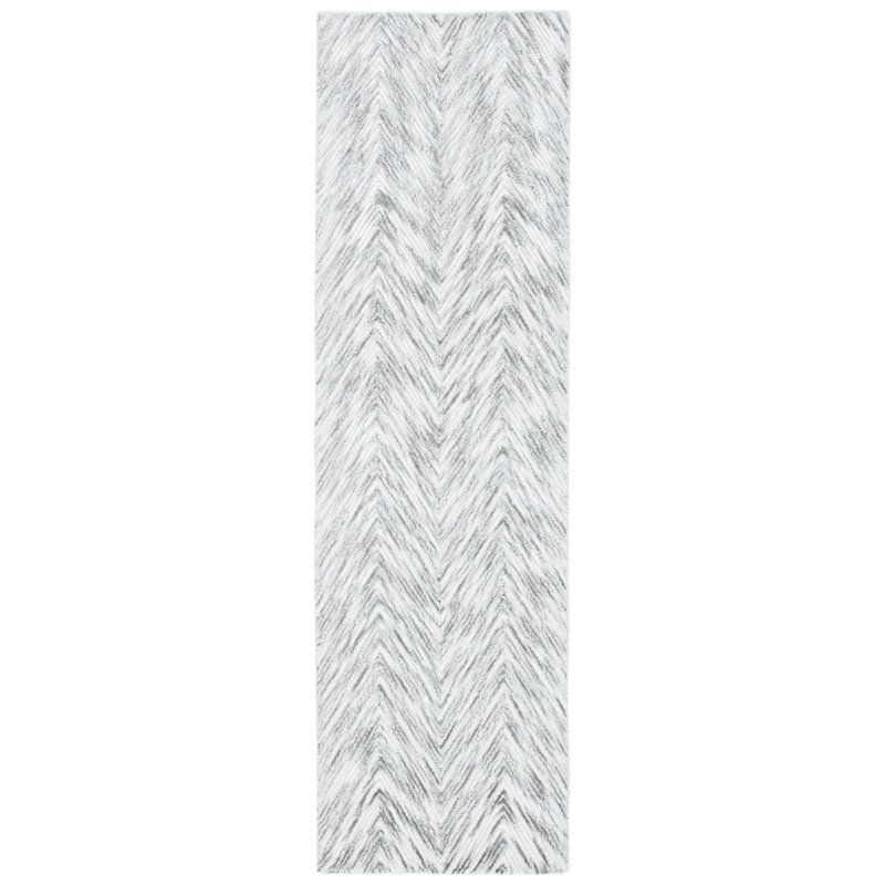 Tapis gris / ivoire en viscose / laine / coton touffeté à la main Kenosha, Tapis de couloir 2 pi 3 po x 8 pi