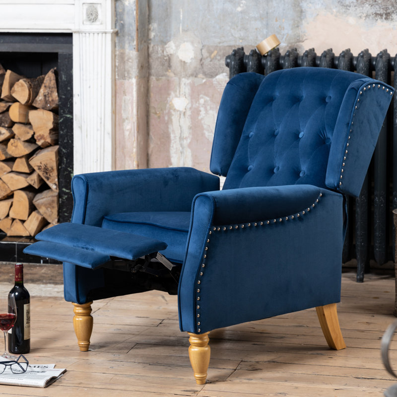 Ailith 70cm Wide Velvet Wing Chair Recliner, Dark Blue