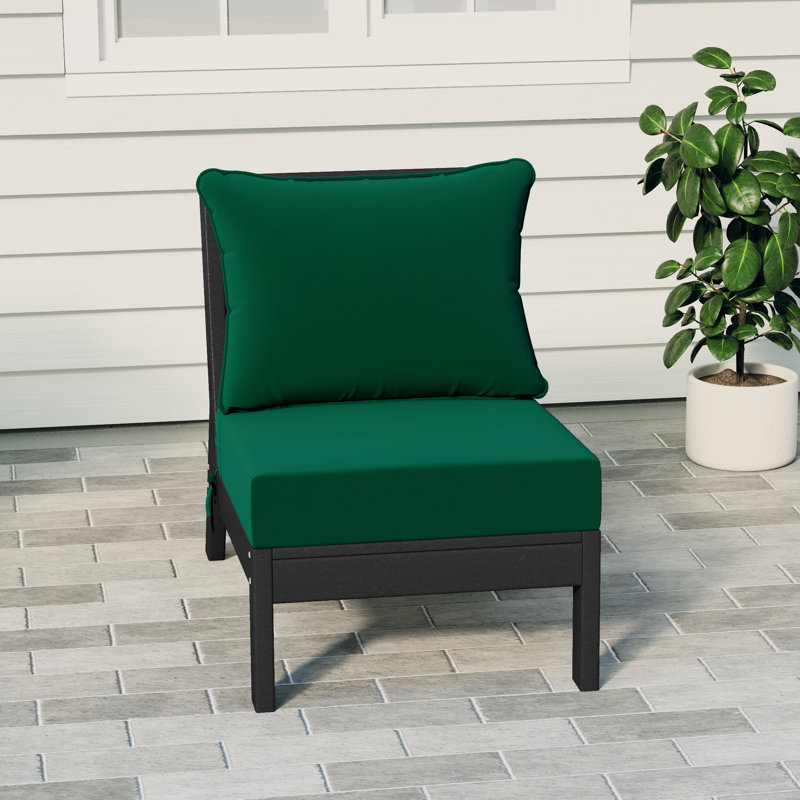 Deep Seating Armless Chair With Cushions, Green, Black