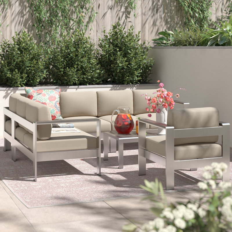 Shore 6-piece Outdoor Patio Aluminum Sectional Sofa Set, Beige