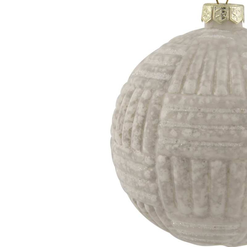 Ornement de Noël boule de verre géométrique 4 po blanc nuageux
