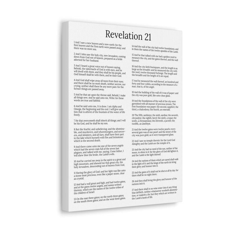 Revelation 21 White Canvas Christian Wall Art with Pine Frame