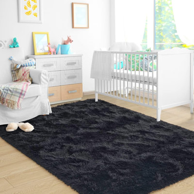 Tapis noirs ultra doux pour la chambre à coucher 4 pi x 6 pi, tapis à poils longs moelleux pour le salon, grand tapis de fourrure confortable pour les garçons, décoration de chambre de bébé, tapis de chambre de bébé antidérapant