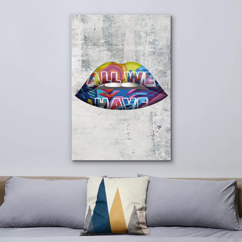 Pop Urban Street " Abstract Rainbow Lip ", Wrapped Canvas, 24" H x 16" W x 1.5" D