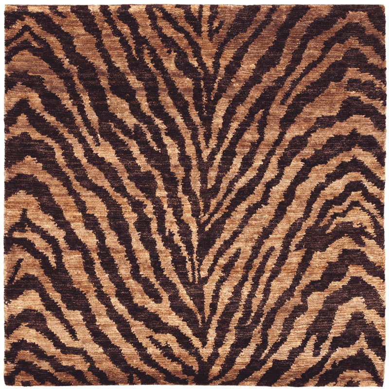 Ferrera Hand-Knotted Natural/Black Area Rug, Square 6'