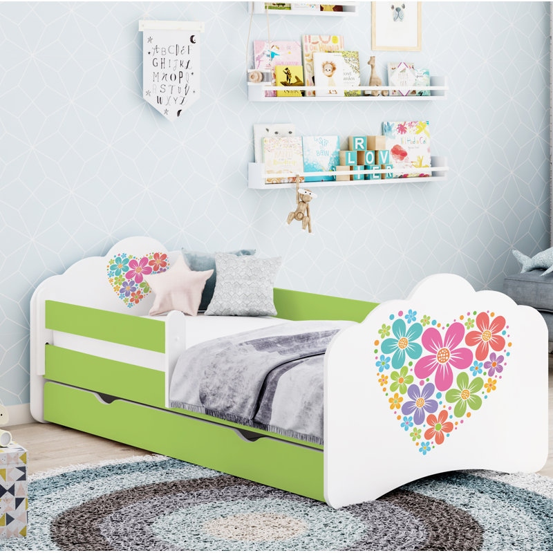 Reposa Cot Bed / Toddler Bed Frame with Drawers, Green, 65 x 80 x 160cm