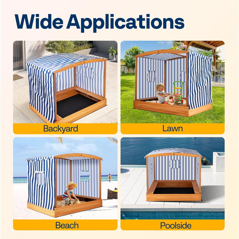 58x48in Wood Sandbox with Detachable UV-Blocking Canopy & Ventilation Windows