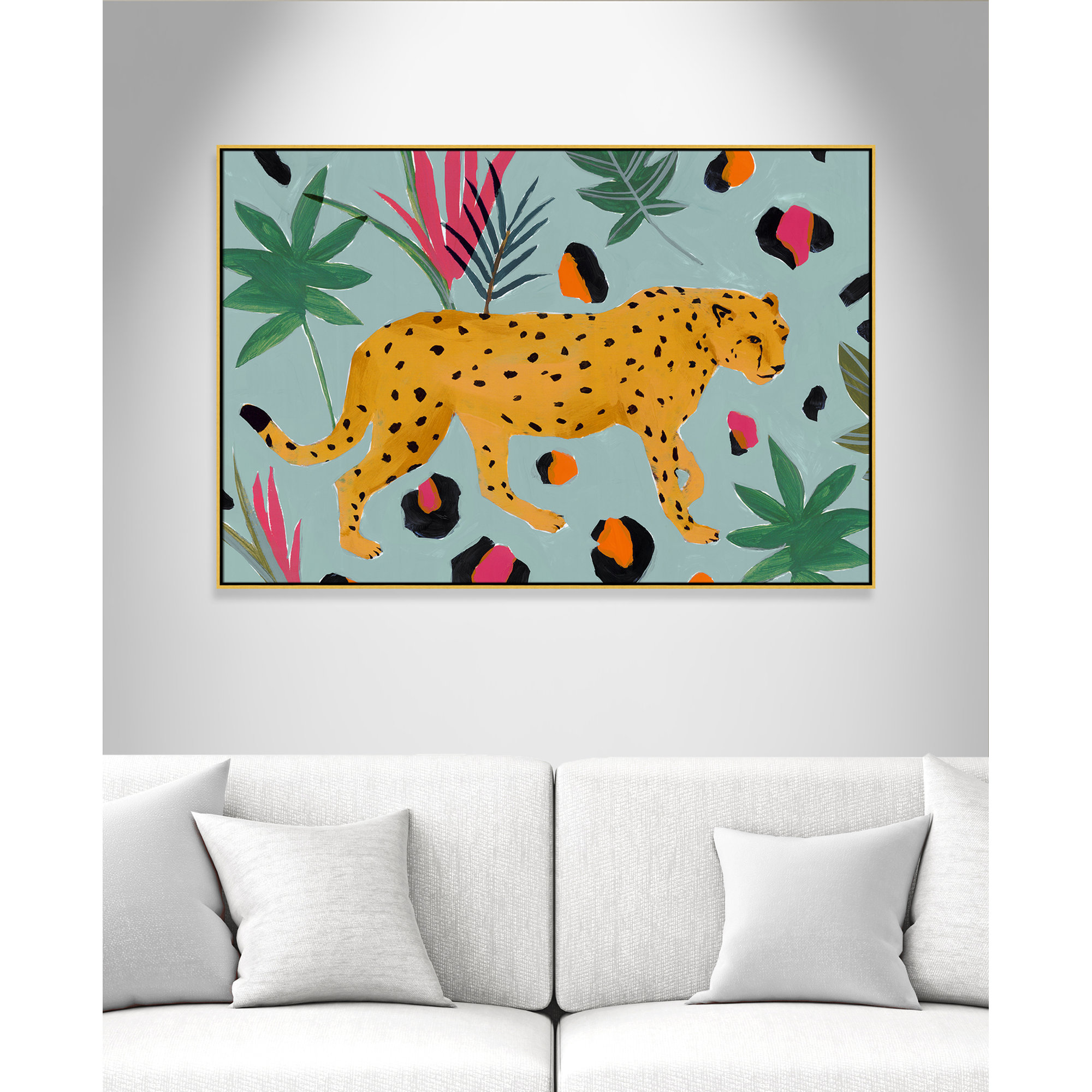 Walking Cheetah II by Isabelle Z - Painting Print, Gold Framed Canvas, 41.5" H x 61.5" W x 2" D