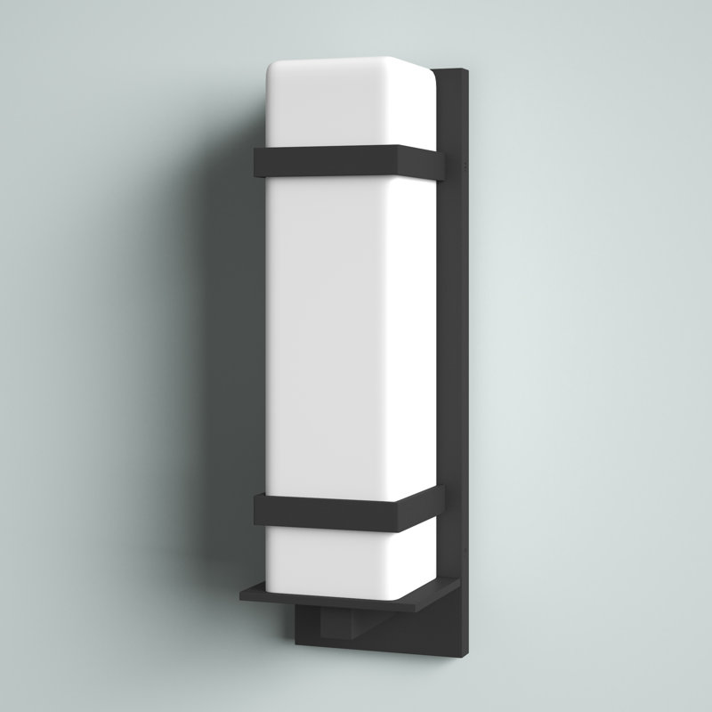 Black Aluminum Outdoor Wall Light with Etched Opal Glass Shade
