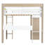 Lit mezzanine double en bois blanc et naturel, avec bureau de travail à tablette intégrée, tablettes de rangement élégantes et sécuritaires, tringle à vêtements, bureau et finition, convenant à la vie pratique des étudiants-791977922