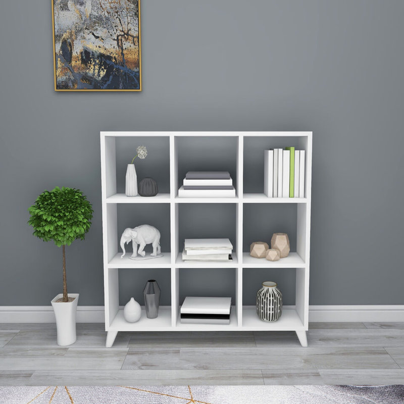 9 Cube Square Bookcase With Legs Cabinet Storage Shelving Display Wood Shelf, White