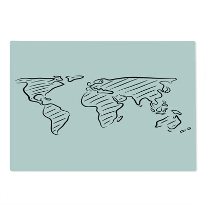 Ambesonne World Map Cutting Board Large Size Sketch Outline Black White
