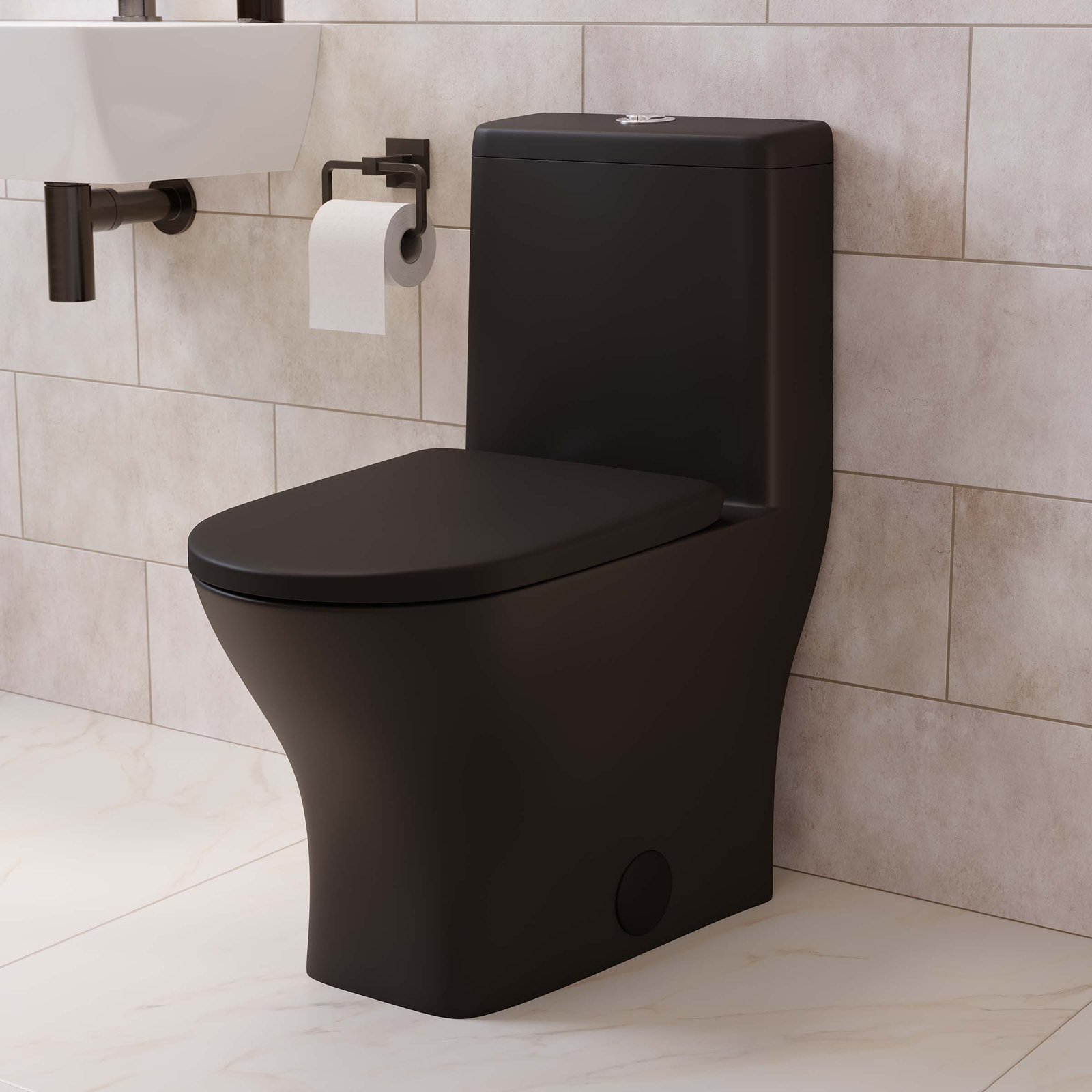 Sublime II 1-Piece Round Dual-Flush Toilet, Matte Black, Top