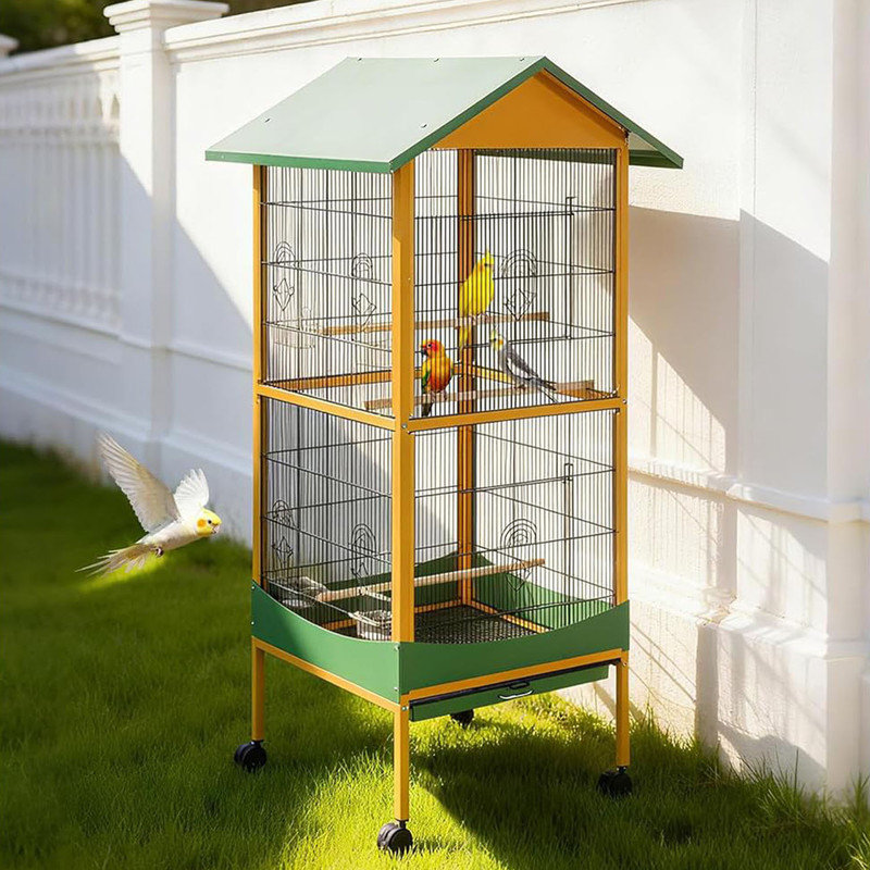 64" Rolling Bird Play Stand with Perches, Ladders & Removable Tray