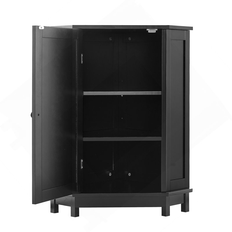 Armoire de rangement de coin triangulaire avec tablettes réglables pour la salle de bain et plusieurs pièces, style moderne et fabrication en panneau de fibres à densité moyenne robuste