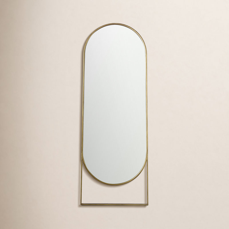 Audrone Solid Wood Rectangle Floor Mirror, Antique Gold
