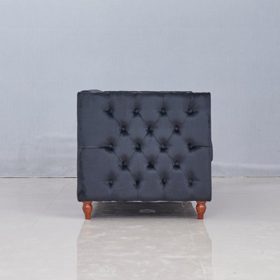 Chaise de canapé de salon capitonnée noire avec pieds en bois tournés