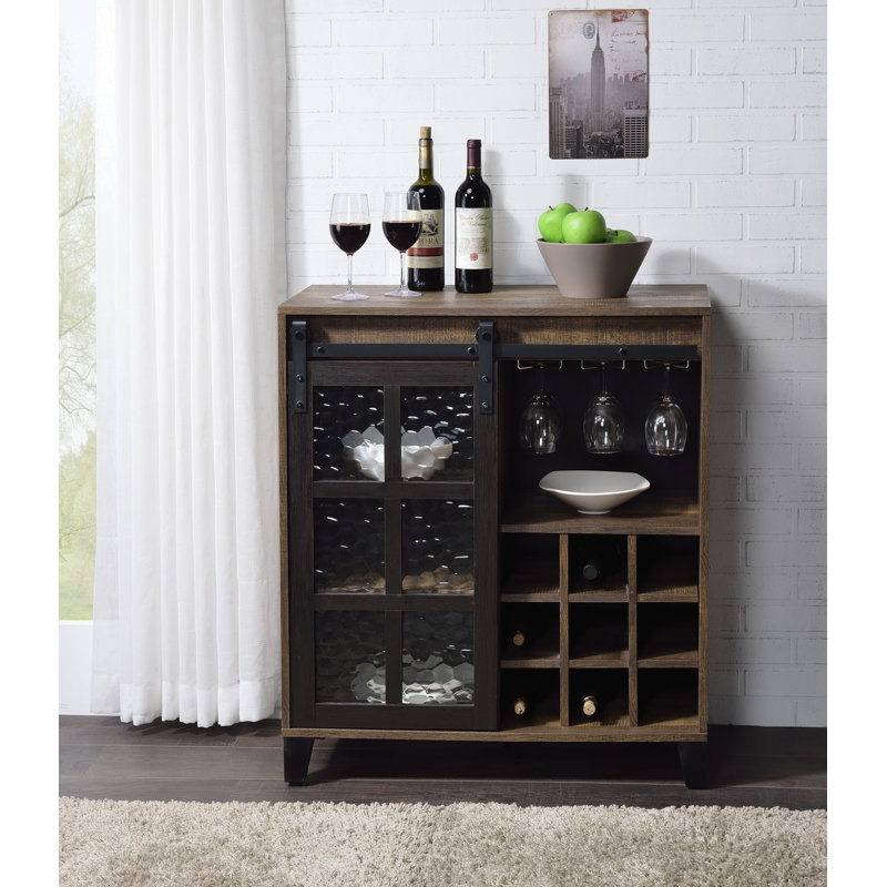 Armoire à vin en verre obscur, chêne rustique et finition noire