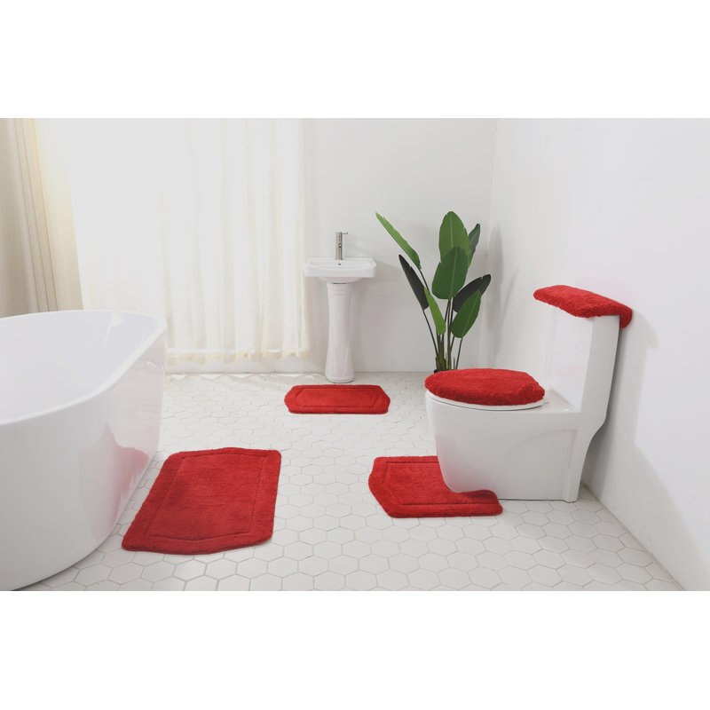Red Polyester 5-Piece Bath Rug Set