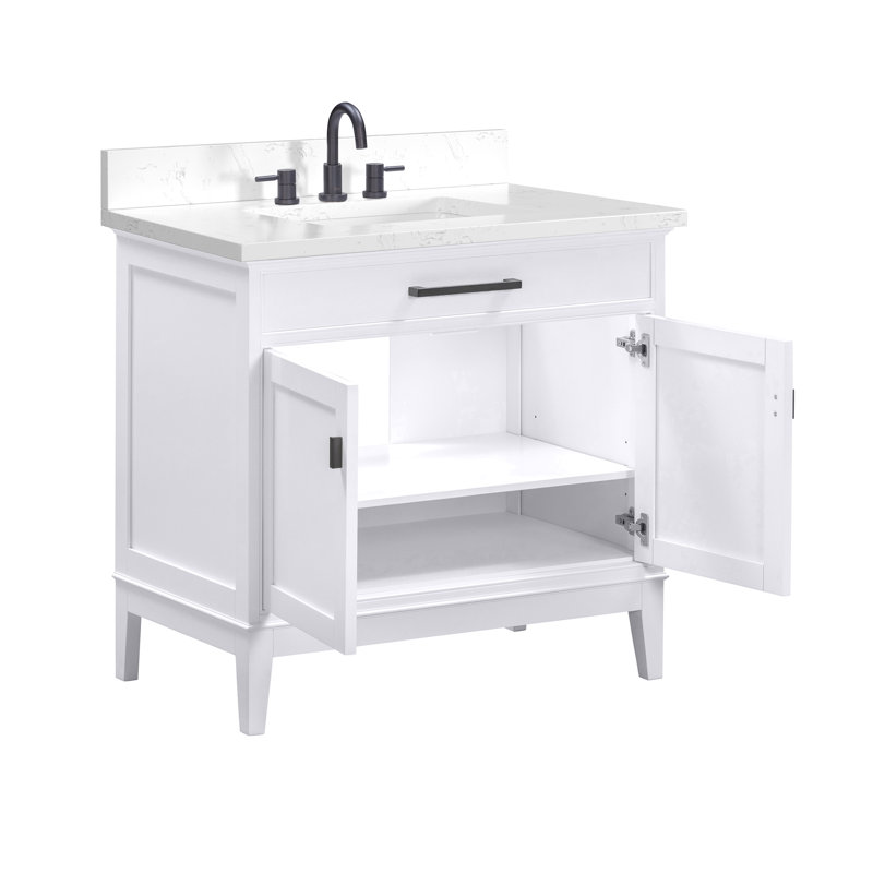Meuble-lavabo simple 36 po avec plateau Anglet, Blanc, Blanc cala