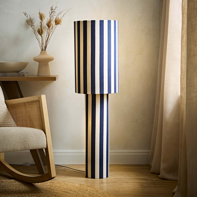 Florence Burgundy Pinstripe Linen Midi Floor Lamp, With Bulb, Navy Blue