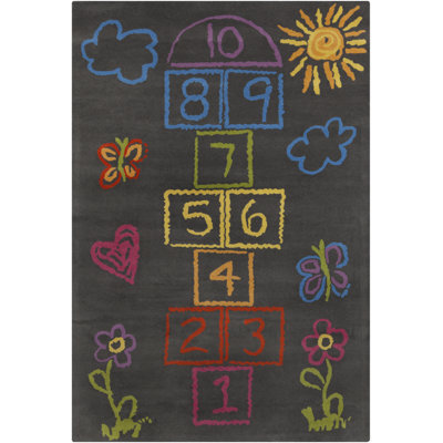Ailey Authentic Hand-Tufted Handmade Charcoal Gray & Multicolor Whimsical Hopscotch Wool Area Rug