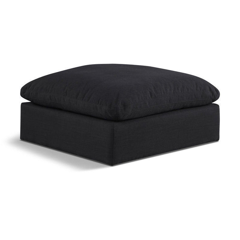 Israar Upholstered Ottoman, Black Linen Textured Fabric