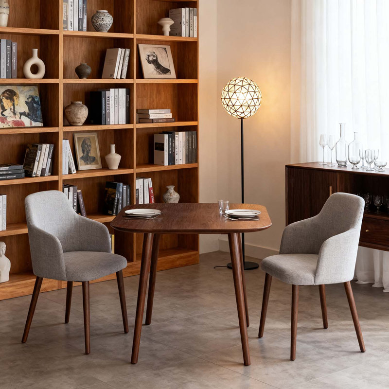 Modern Square Dining Table With Tapered Splayed Legs, Dark Walnut