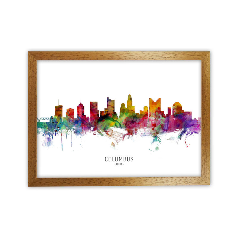 Columbus Ohio Skyline by Michael Tompsett - Print, Brown Framed, 46cm H x 63cm W x 3cm D