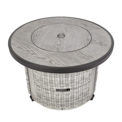 36 Inch Gas Propane Fire Pit Table, 50000 BTU Round Gas Fire Table With Lid & Lava Rock Rattan & Wicker Base, Outdoor Gas Firepit Table For Outside, Yard, Patio, Party, Garden