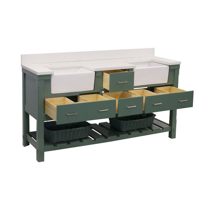 Ensemble de meuble-lavabo double 72 po Hitton, Sauge vert, Quartz