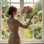 Vitrail d'arrangement floral H 7,8 po-262351155