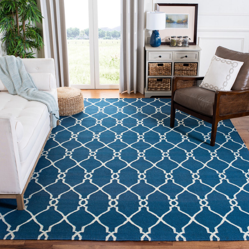 Rodgers Hand Woven Flat Weave Wool Geometric Rug, Rectangle 4' x 6'