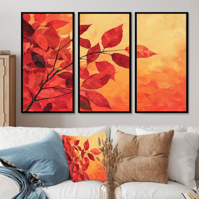 Autumn Sunset Maple Leaf III - Leaves Wall Art - Set Of 3