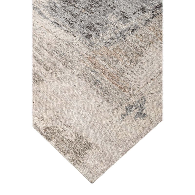 Hand Knotted Abstract Area Rug in Ivory/Peach/Gray, Rectangle 8' x 10'