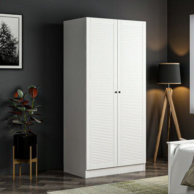Modern White Wardrobe, 100% Melamine Coated Particle Board, 35.4 x 74.8 x 20.5 Inches | Sturdy Construction, 11.0 lbs Shelf Capacity | Stylish Solid Color Design for Organized Storage in Bedroom & Living Spaces