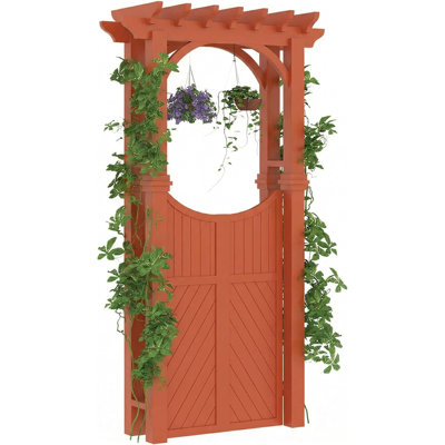 Tonnelle de jardin en bois avec barrière et treillis, treillis arqué extérieur pour plantes grimpantes et support à plante, décoration de jardin de jardin