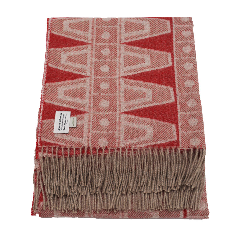 Jeté réversible 100% Baby Alpaca, Rouge / gris / blanc / argent géométrique, L 72 po x l 54 po