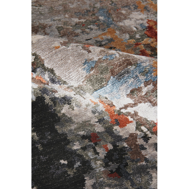 Exquisite Rugs Laureno Handmade Handloomed Bamboo Silk Navy/Silver/Rust Area Rug, Rectangle 12' x 15'