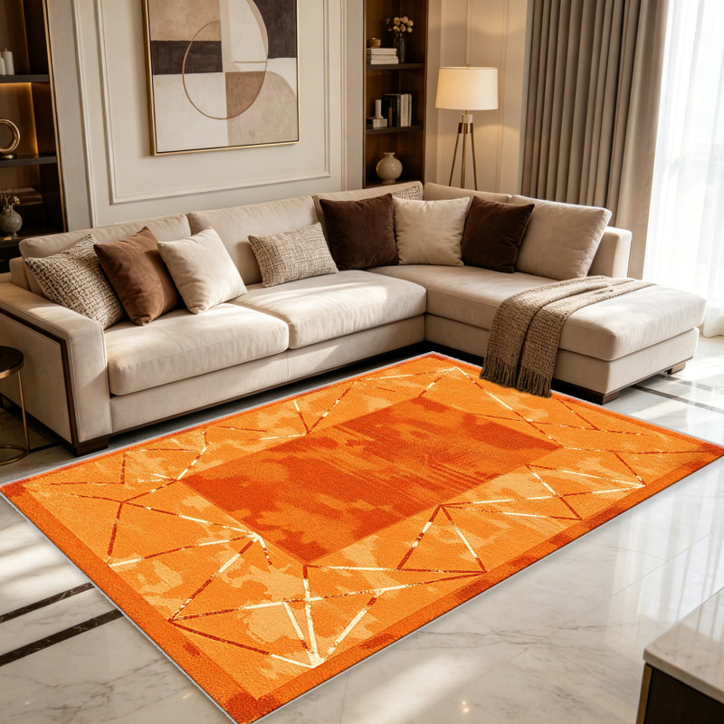 Orange Geo carpet-easy to clean, machine-washable, soft and comfortable; suitable for door mats, kitchens, living rooms, bedrooms, corridors, and laundry areas. Easy to clean, durable carpet for home decoration.